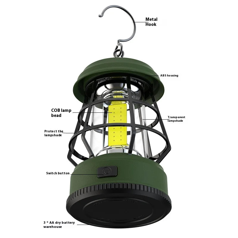 Retro LED Tent Lantern – Portable Hanging Lamp for Outdoor Camping