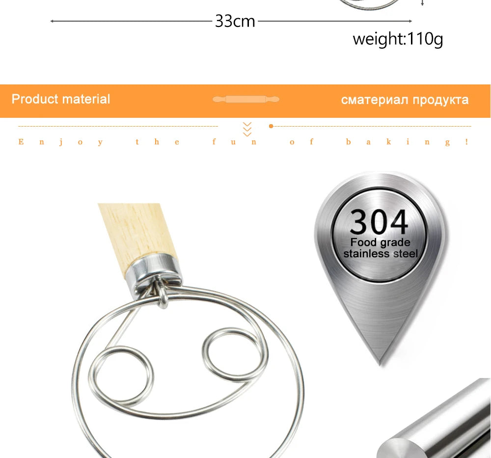 Danish Dough Whisk – Stainless Steel Wire Tool for Baking Artisan Bread