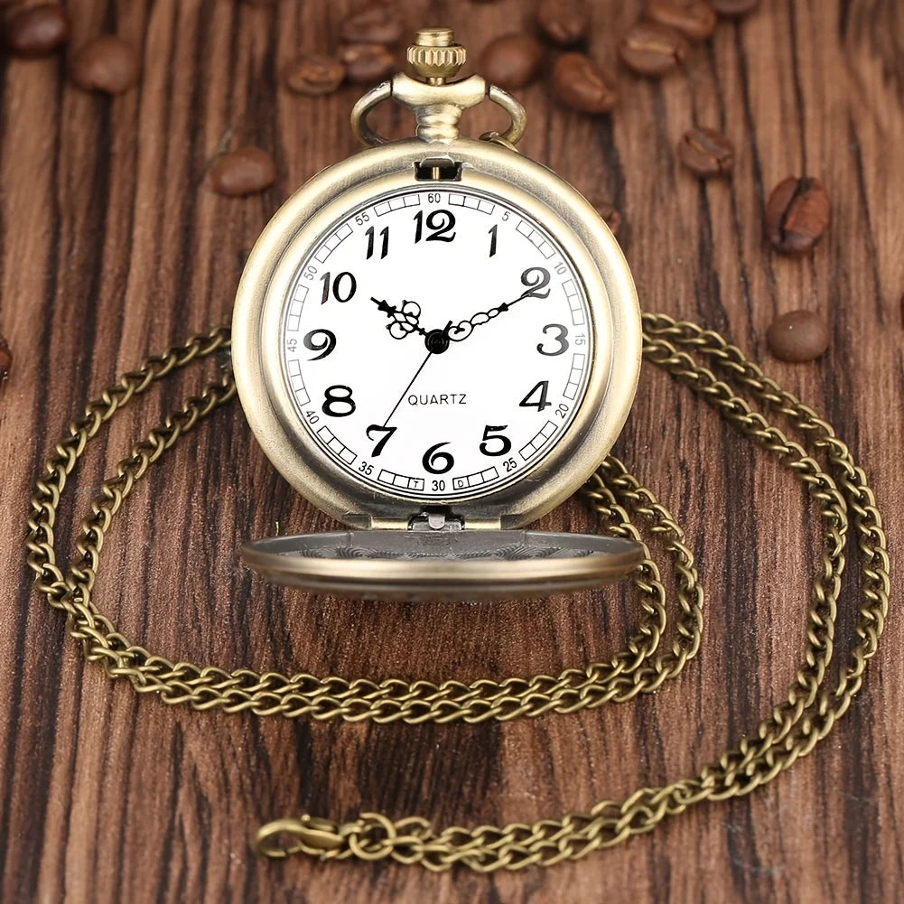 Bronze Quartz Pocket Watch – Large Retro Flip Timepiece for Cosplay Costume