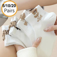 Cartoon Teddy Bear Ankle Socks – Breathable Cotton Casual Footwear for Women