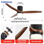 Solid Wood Ceiling Fan – 42/52 Inch LED Light for Living Room Dining