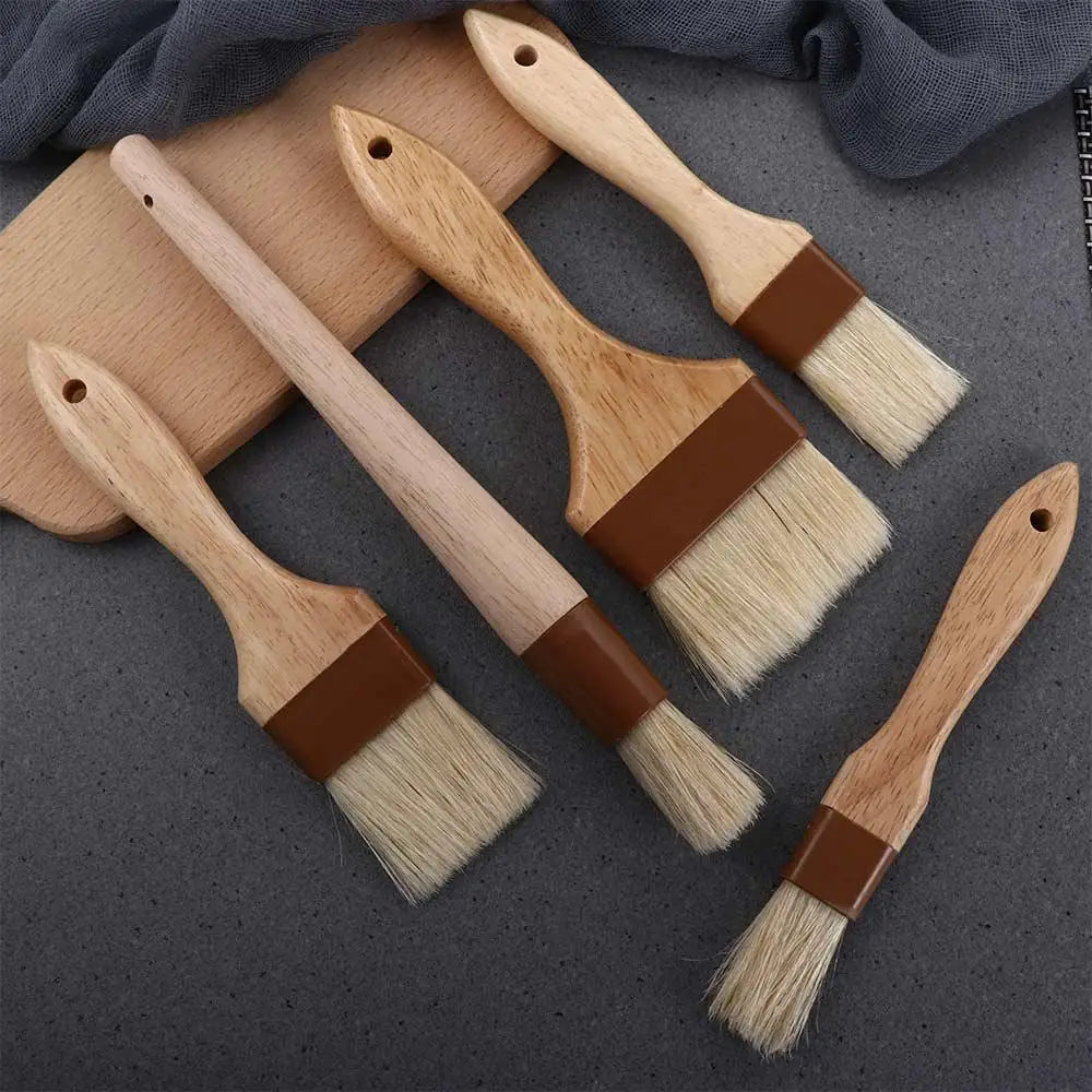 Wooden Bristle Pastry Brush – Flat Oil Basting Tool for Baking and Barbecue