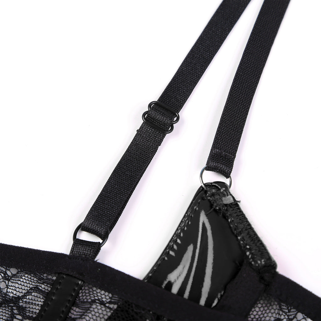 Wetlook Leather Push Up Bralette – Underwire Lace Lingerie for Sexy Cosplay