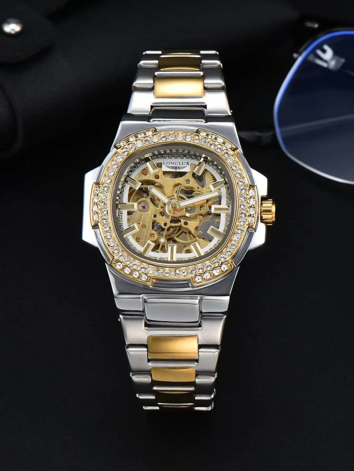 Skeleton Automatic Watch – Luxury Stainless Steel Diamond for Men