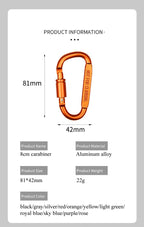 Aluminum D-Shaped Carabiners – 8cm Tactical Clips for Outdoor Camping Gear