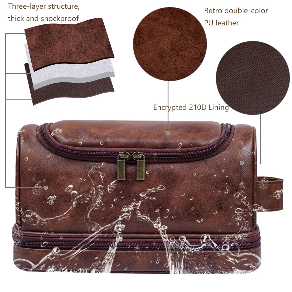 Large Hanging Leather Toiletry Bag – Cosmetic Organizer for Travel