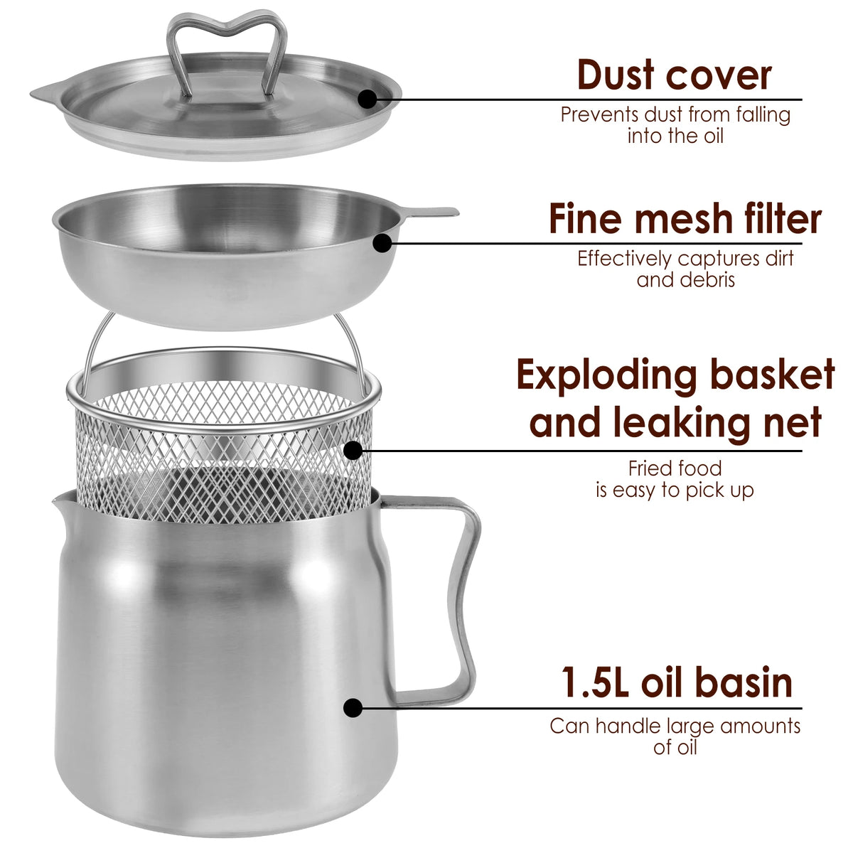 Stainless Steel Oil Strainer Pot – Fine Mesh Grease Container for Kitchen