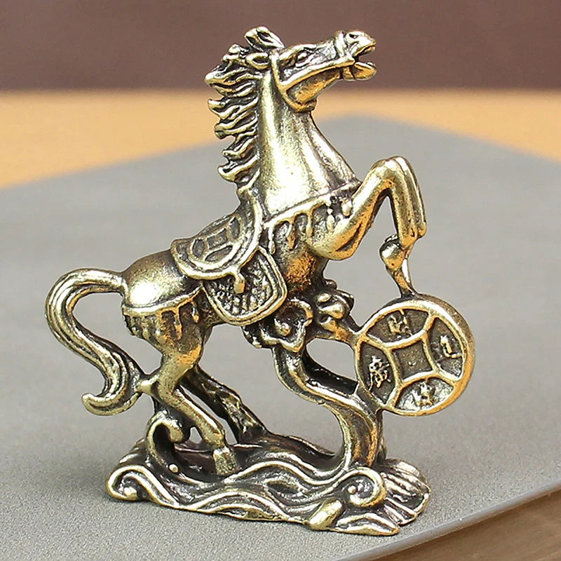 Brass Horse Coin Statue – Feng Shui Figurine for Home and Office Decor