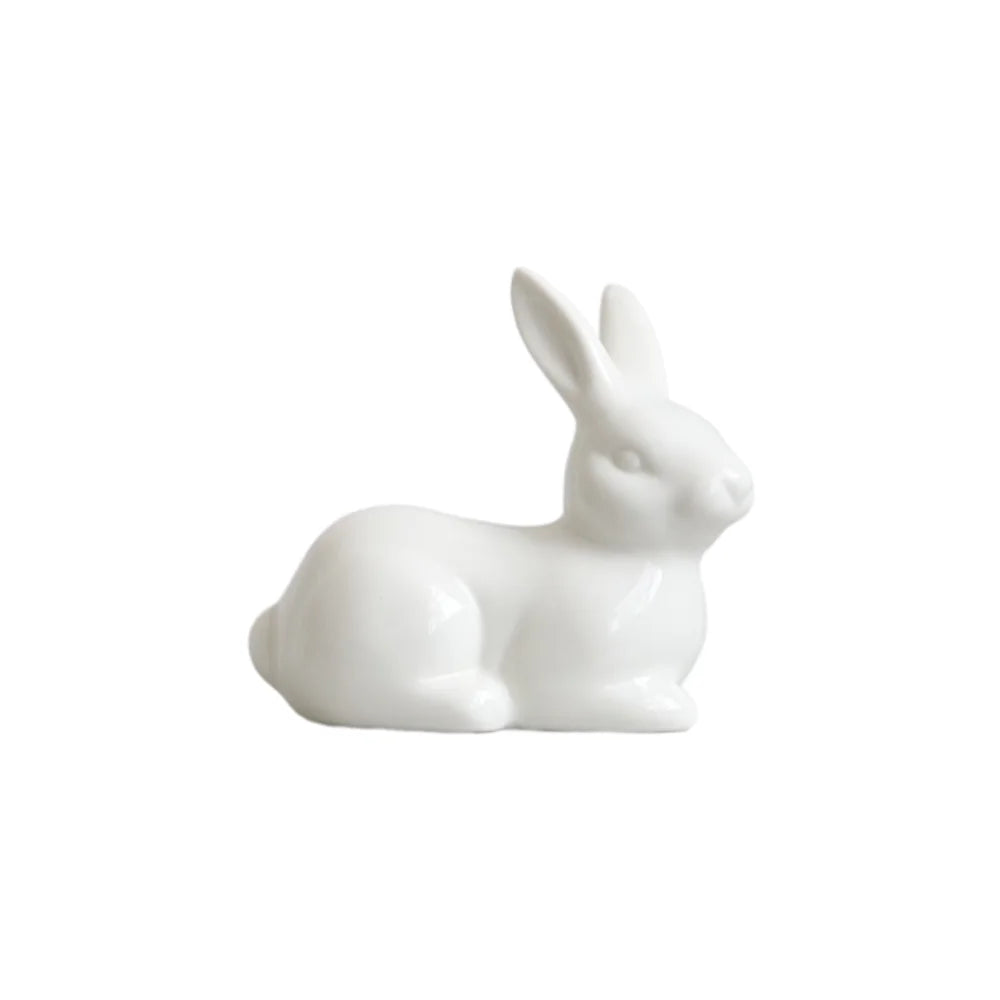 Ceramic Rabbit Figurine – White Porcelain Bunny Decor for Home Office