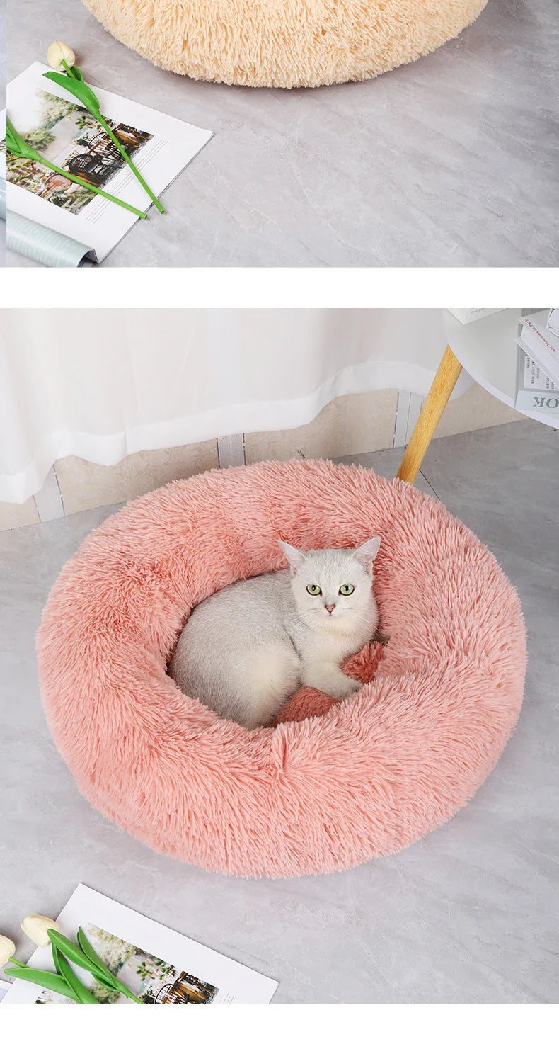 Plush Round Pet Bed – Warm Detachable Washable Nest for Cats and Small Dogs