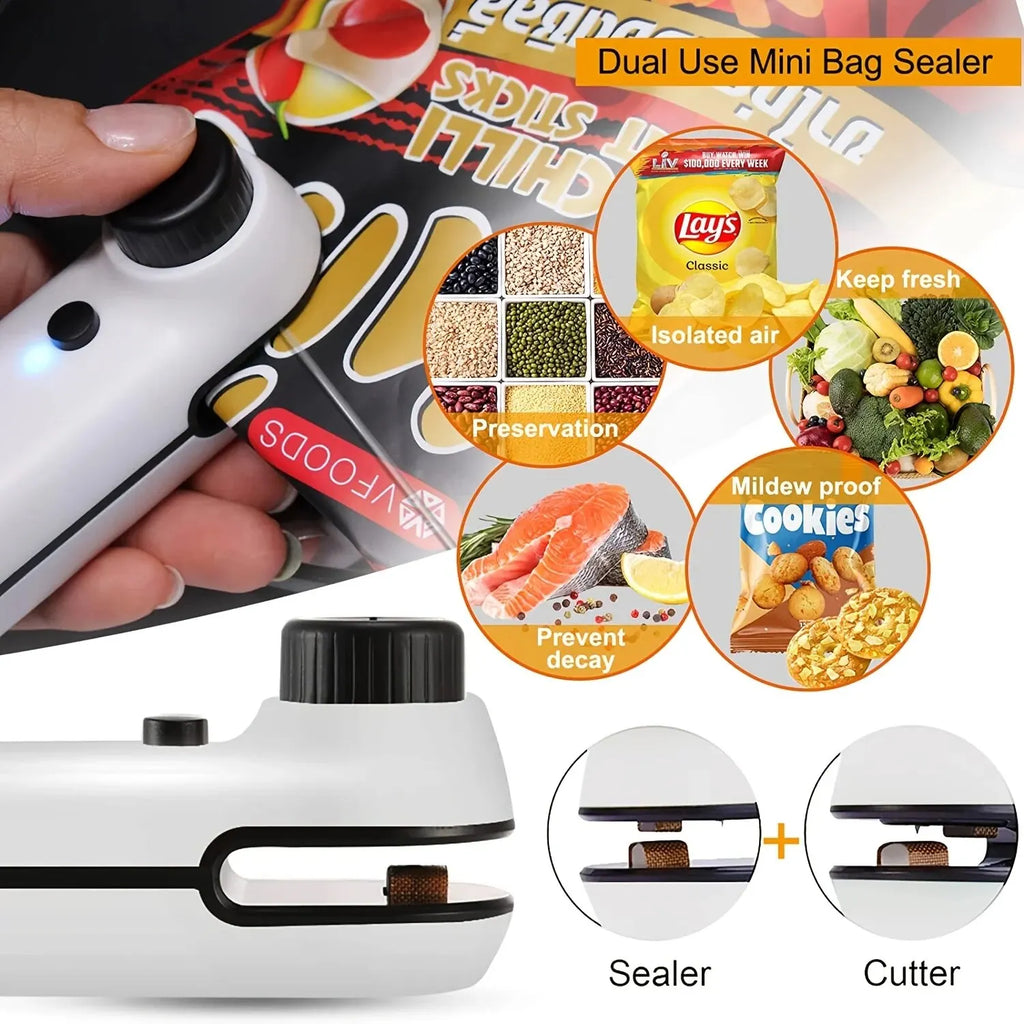 USB Rechargeable Mini Heat Sealer – Portable Handheld Plastic Bag Resealer