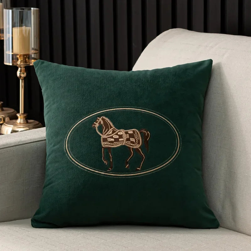 Embroidered Horse Cushion Cover – 45cm Decorative Pillow Case for Home Sofa
