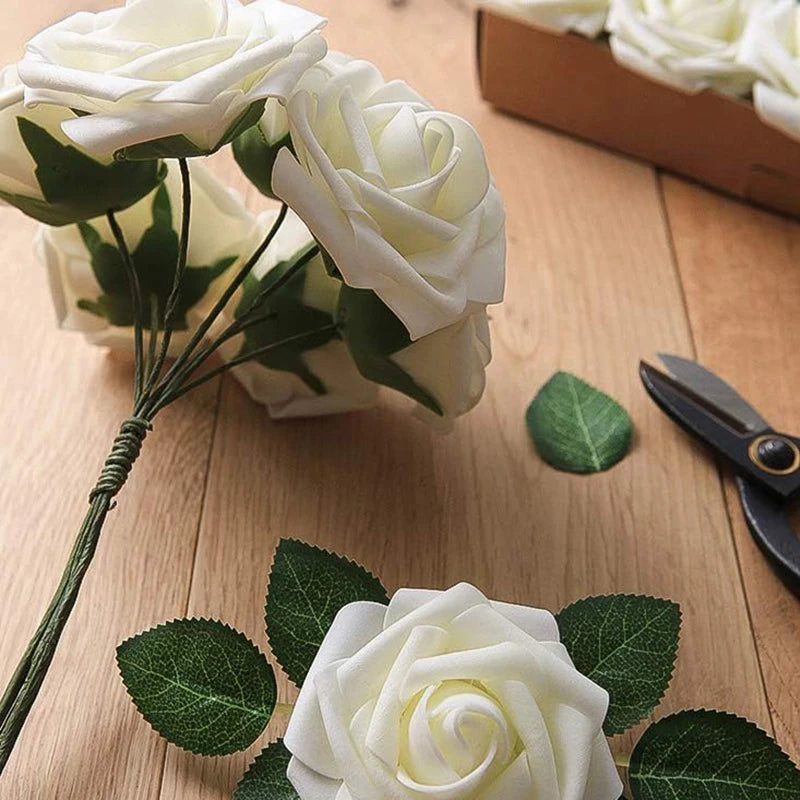 Artificial Rose Flowers – Stemmed Fake Roses for Wedding Bouquets and Decor