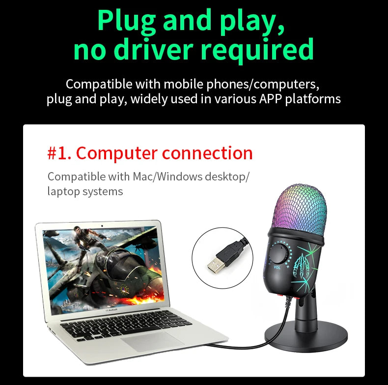 USB Gaming Microphone – Noise Cancelling Condenser for Podcast Recording