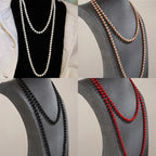 Long Simulated Pearl Necklace – Handmade Beaded Sweater Chain for Fashion