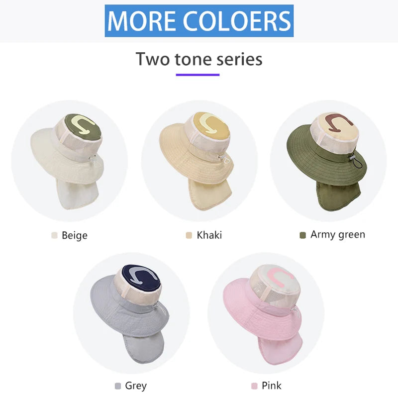 Kids Sunshade Fishing Hat – Breathable Wide Brim Shawl for Outdoor Summer