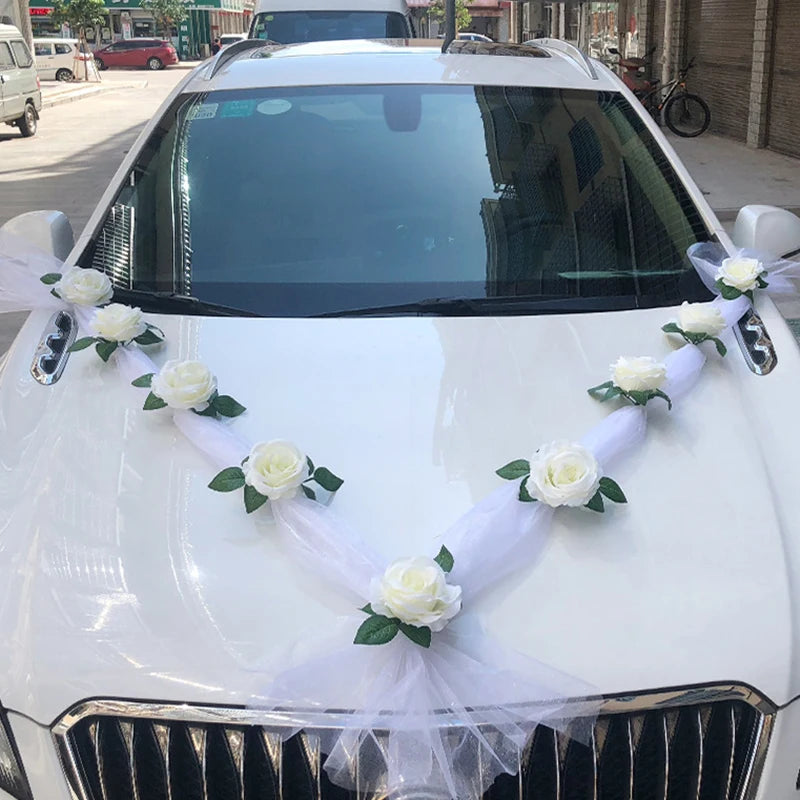 Wedding Car Decoration Kit – Floral Ribbon Set for Bridal Vehicle Layout