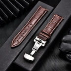 Genuine Calfskin Leather Watch Strap – Butterfly Buckle for Business