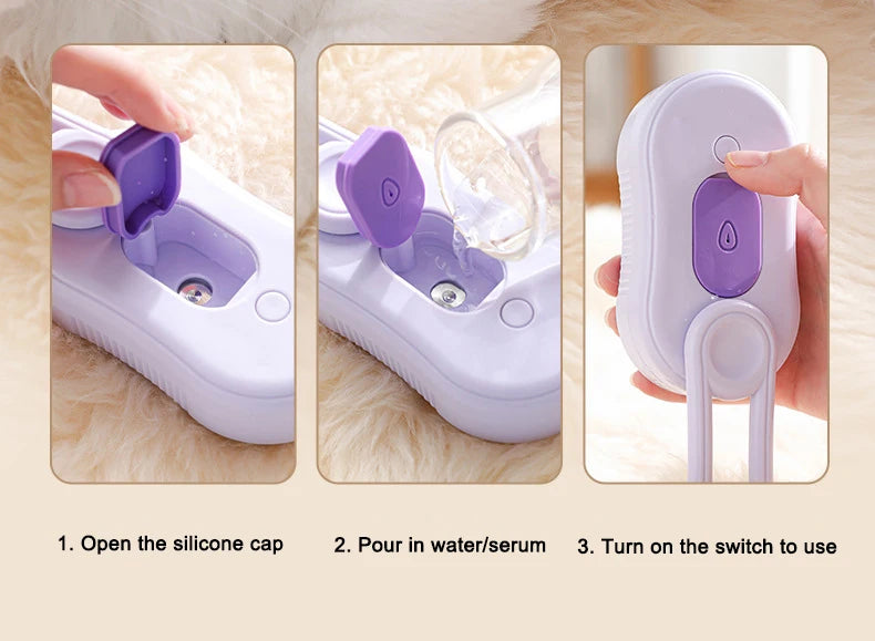 3-in-1 Pet Steam Grooming Brush – Electric Spray Comb for Dog and Cat Shedding