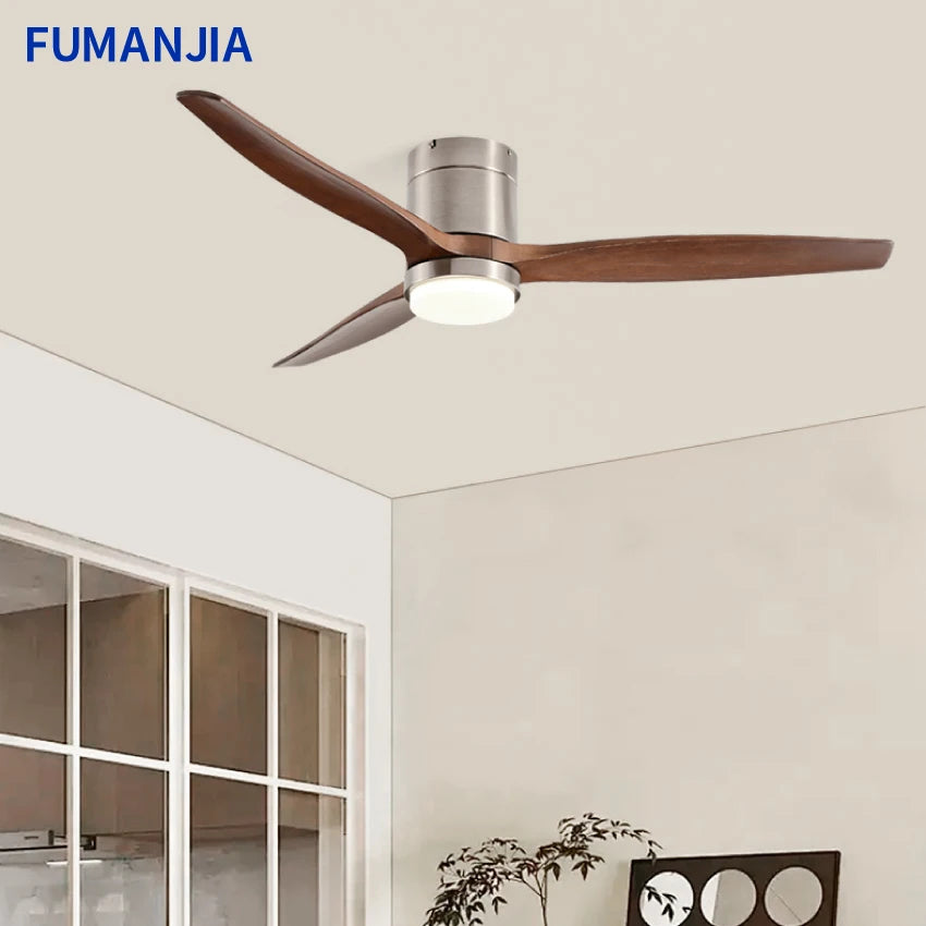 Solid Wood Ceiling Fan – 42/52 Inch LED Light for Living Room Dining