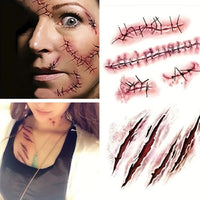 Realistic Fake Scar Tattoos – Bloody Wound Decals for Halloween Makeup
