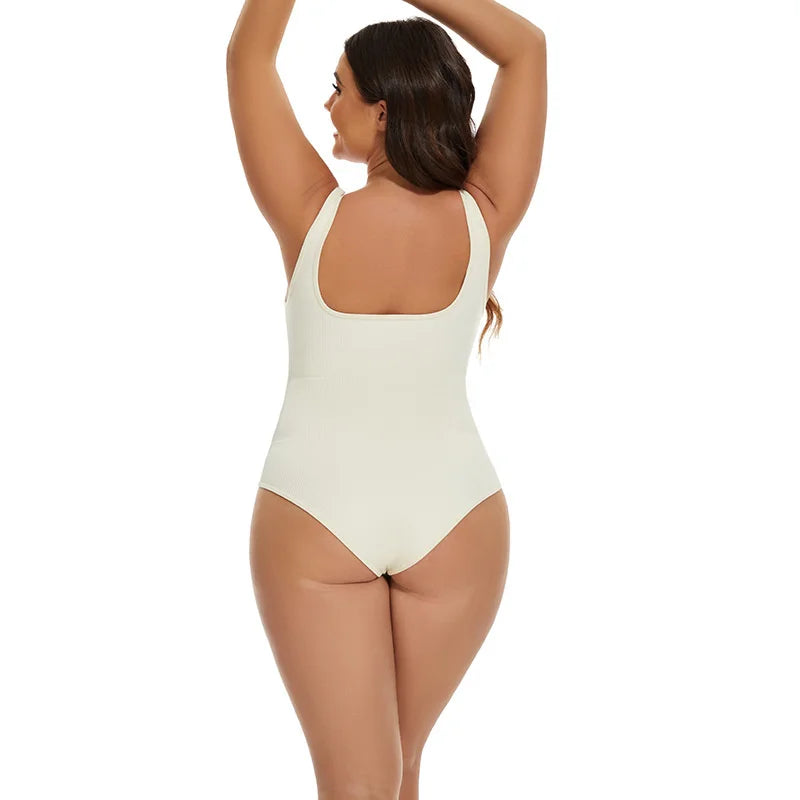 Ribbed Tummy Control Jumpsuit – Open Crotch Shapewear for Daily Compression
