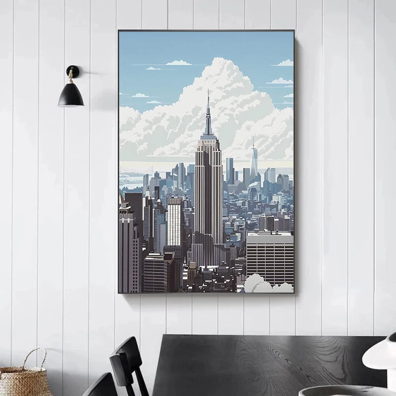 Modern Cityscape Canvas Print – Travel Landscape Wall Art for Home Decor