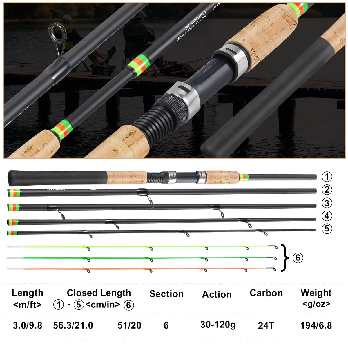 Carbon Fiber Feeder Fishing Rod – 3M Cork Handle Pole for Carp Angling