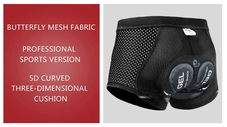 Padded Cycling Underwear Shorts – 5D Gel Breathable Liner for MTB Road Bike