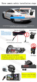 Triple Lens Dash Cam – 1080P Front and Rear Vehicle Recorder for Night Vision