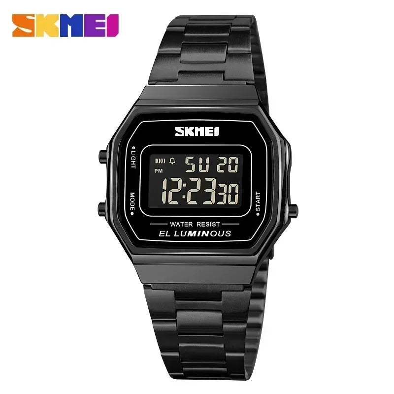 Retro LED Digital Watch – Stainless Steel Wristwatch for Men