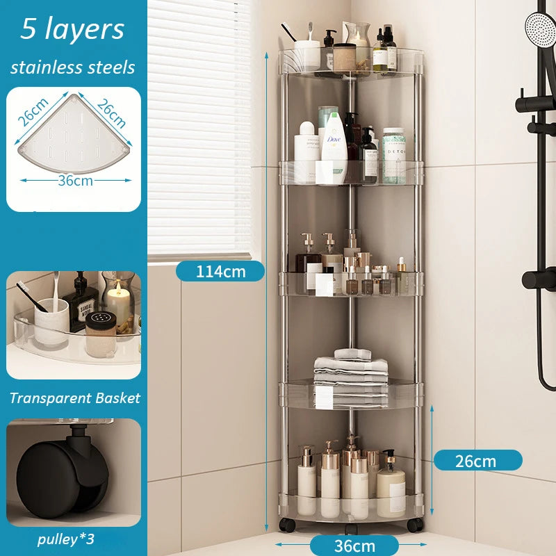 Multi-Layer Bathroom Storage Trolley – Transparent Space-Saving Rack for Home Organization