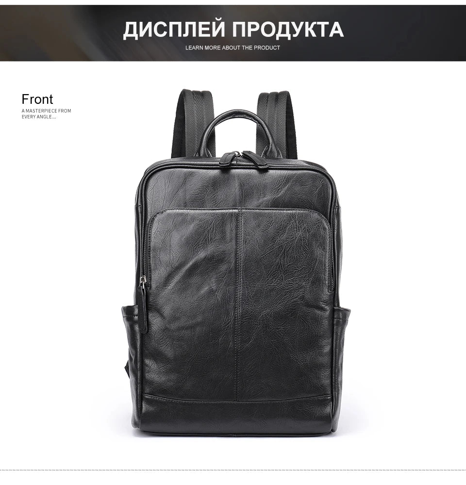 Genuine Leather Laptop Backpack – 14 Inch Business Bag for Men