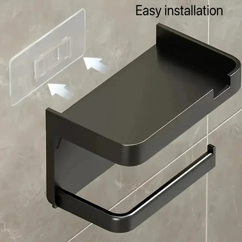 Wall Mounted Toilet Paper Holder – Plastic Storage Shelf for Bathroom