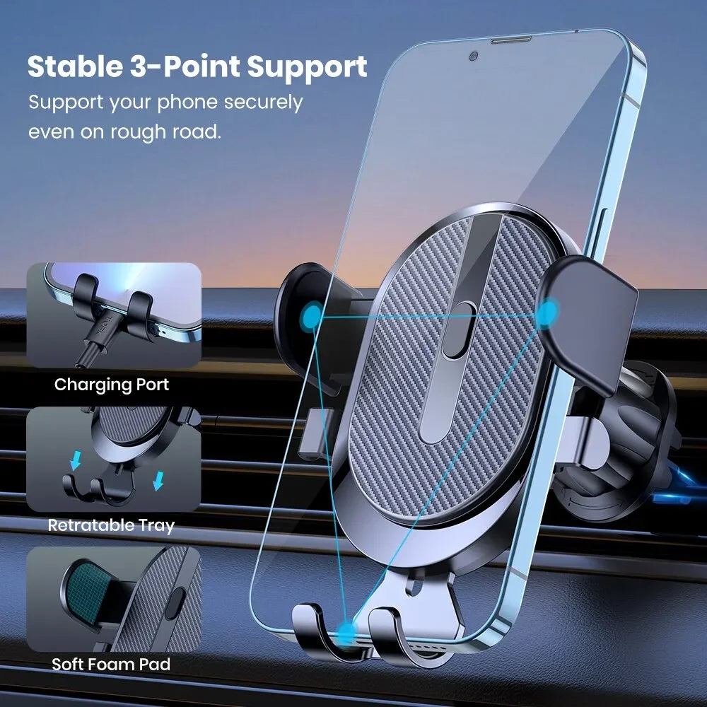 Gravity Car Phone Holder – Metallic Air Vent Mount for Hands-Free Driving