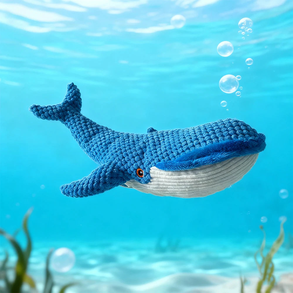 Whale Plush Chew-Resistant Toy – Interactive Squeaker for Dogs and Cats