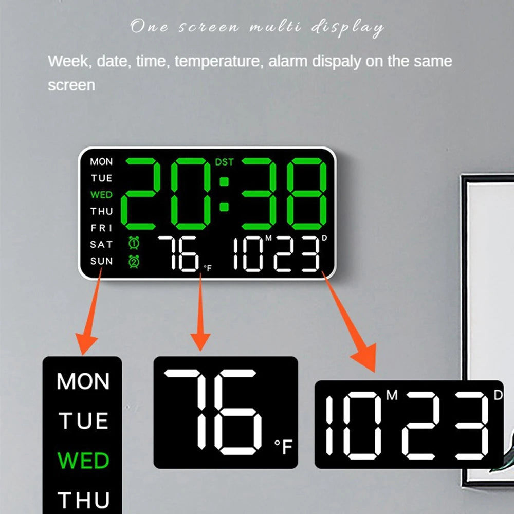 LED Digital Wall Clock – Temperature and Date Display for Home Office