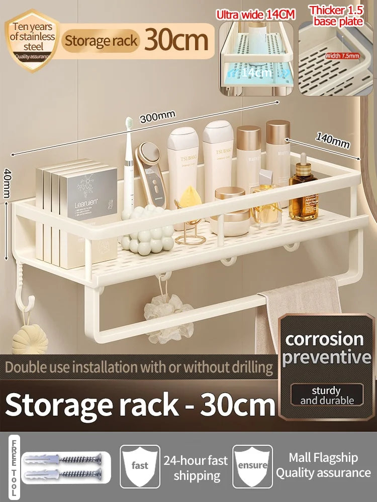 Aluminum Bathroom Shelf – Wall Mounted Storage Rack for Kitchen and Shower