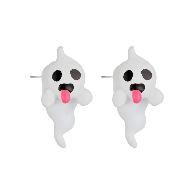 Glow in the Dark Ghost Stud Earrings – Fluorescent Jewelry for Halloween