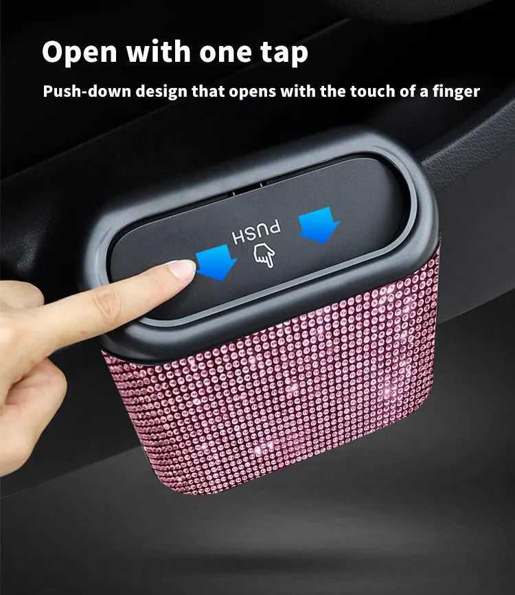 Bling Car Trash Bin – Crystal Seat Back Garbage Storage for Women Interior