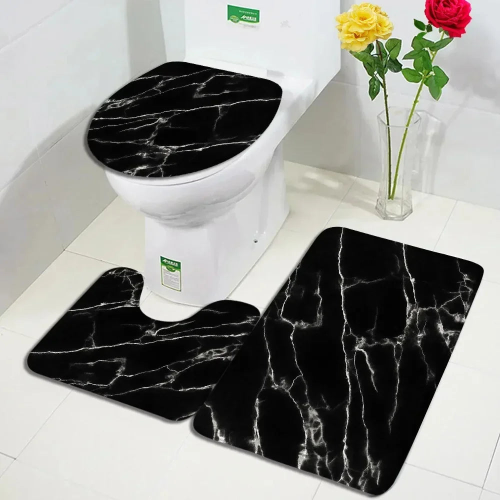 Abstract Marble Bath Mat Set – Geometric Non-slip Rugs for Bathroom Decor