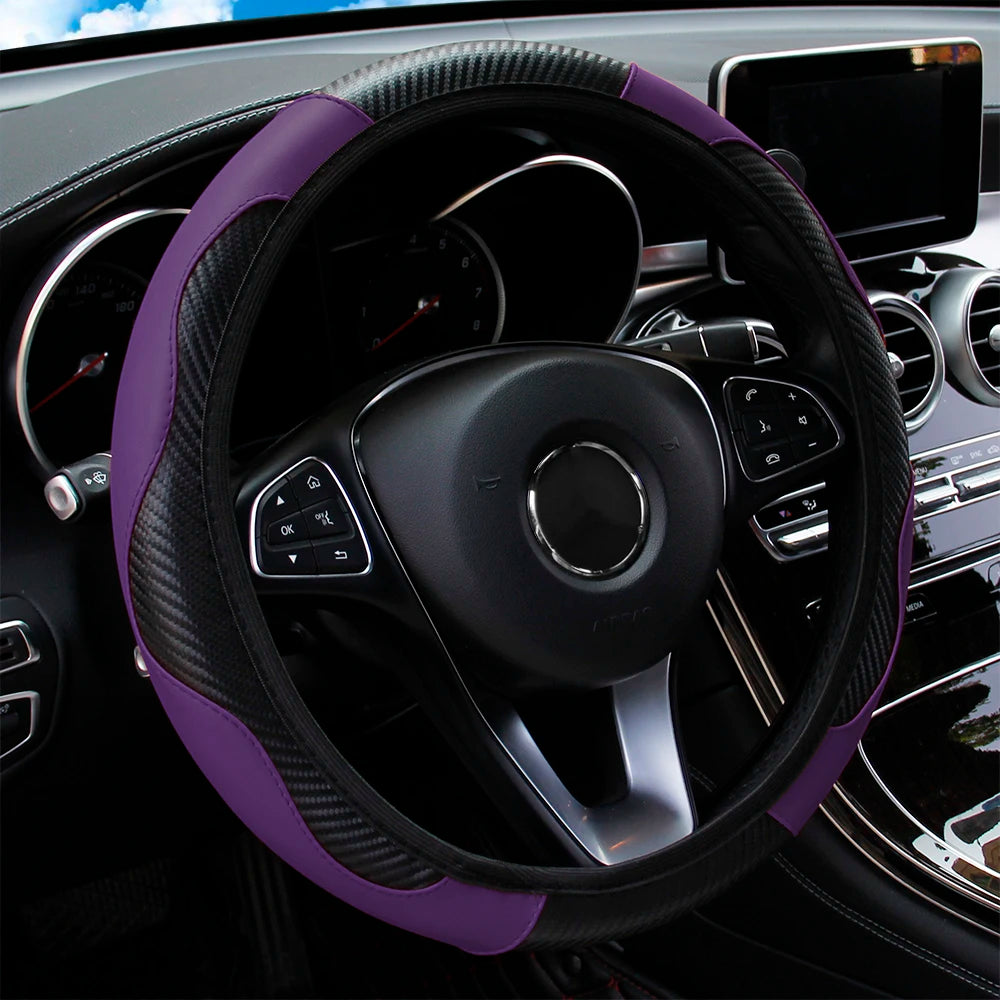 Carbon Fiber Steering Wheel Cover – 15 Inch Universal Car Interior Accessory