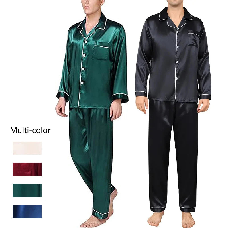 Silk Long Sleeve Pyjama Set – Plus Size Sleepwear for Men