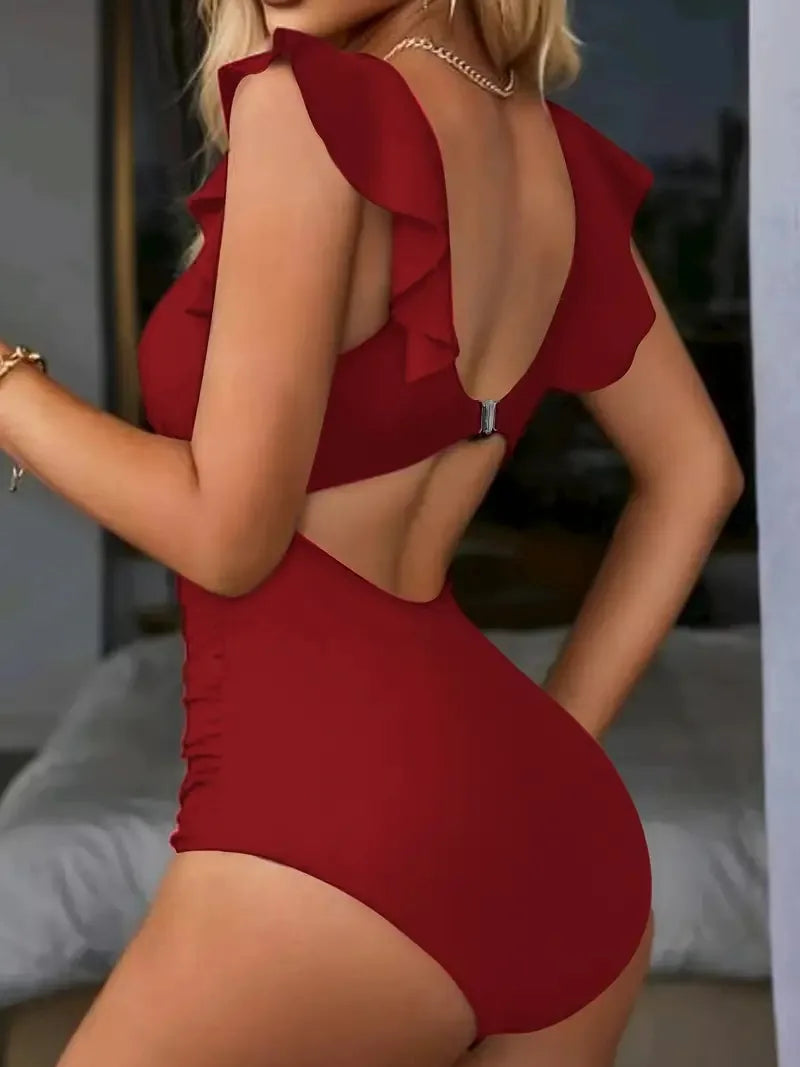 Contrast Mesh One Piece Swimsuit – V Neck Tummy Control for Women Beachwear