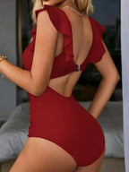 Contrast Mesh One Piece Swimsuit – V Neck Tummy Control for Women Beachwear