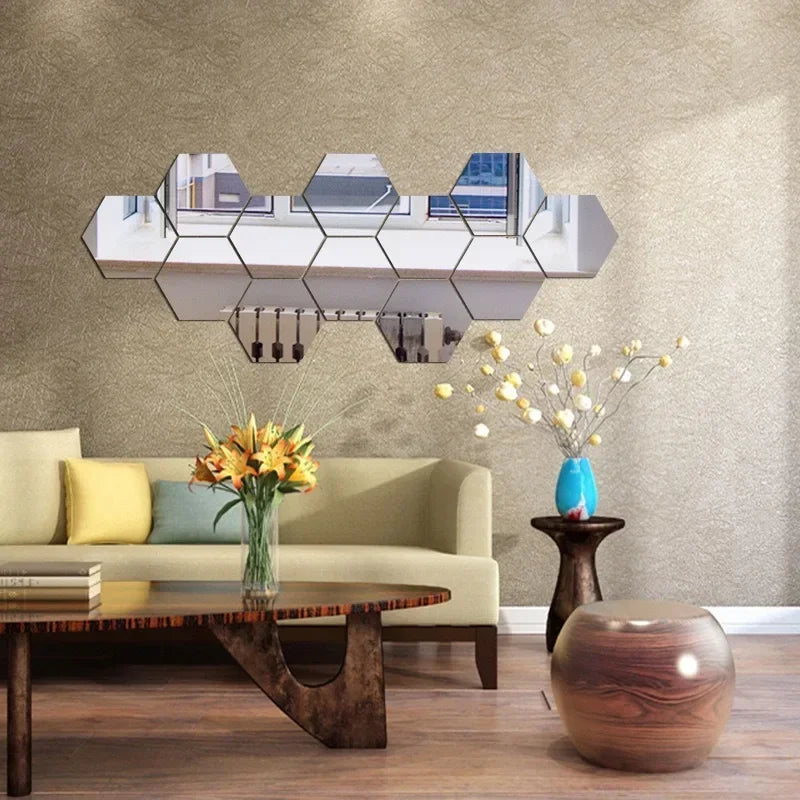 Hexagon Acrylic 3D Mirror Wall Stickers – Self-Adhesive Decor for Home
