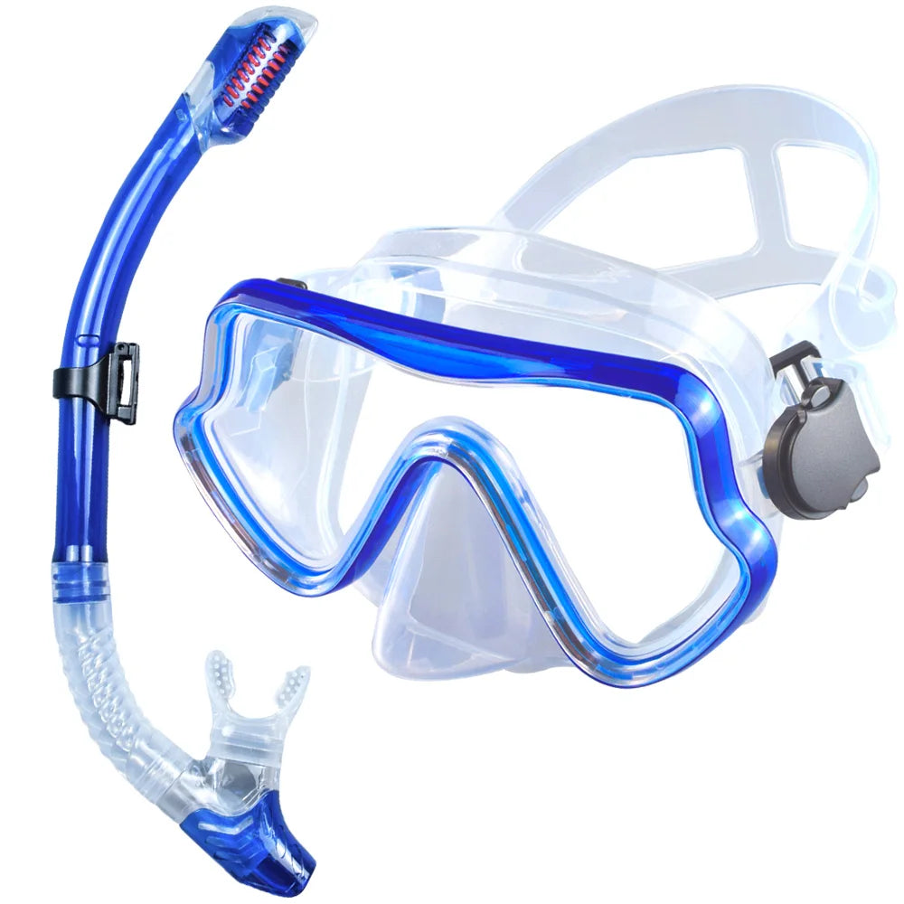 Tempered Glass Scuba Mask Set – Panoramic Snorkeling Gear for Adults
