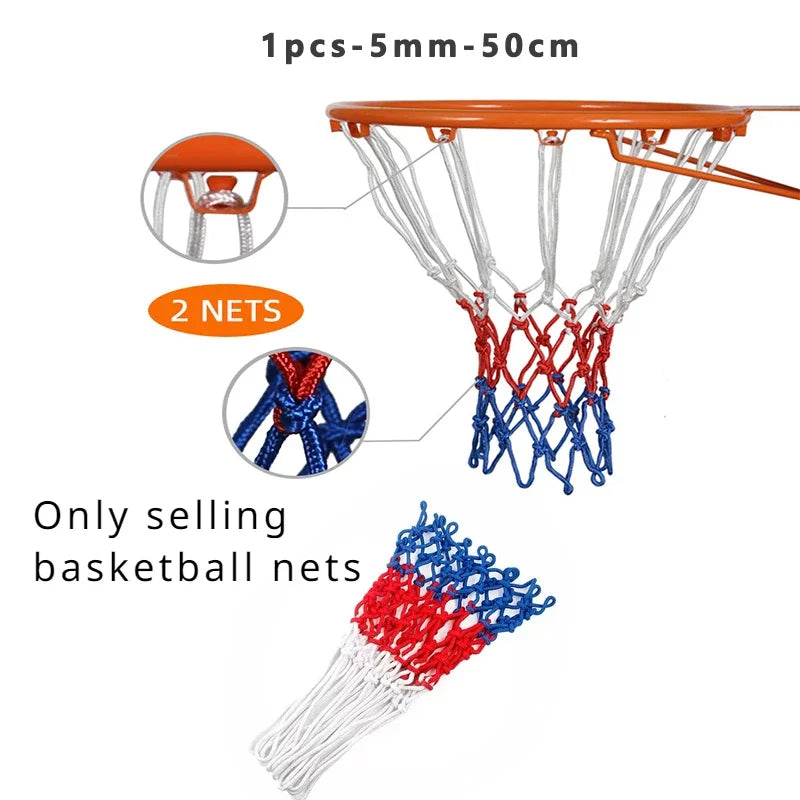 Tri-Color Basketball Net – Heavy-Duty Nylon Rim for Outdoor Sports