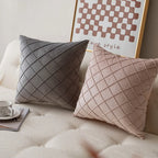 Navy Blue Velvet Plaid Cushion Cover – 45x45cm Throw Pillow for Home Decor