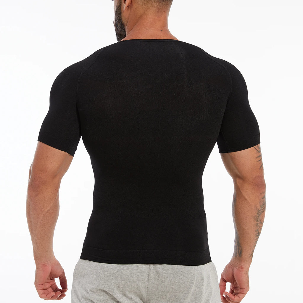 Men's Compression Shapewear Shirt – V-Neck Tummy Control for Fitness Workout